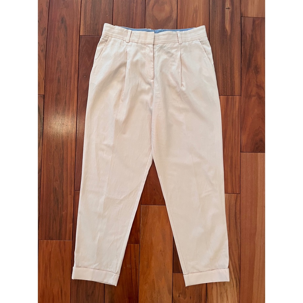 COS Peach Cupro Cotton Pleated Tapered Trousers Cuffed Pants Womens 6 - Picture 3 of 10